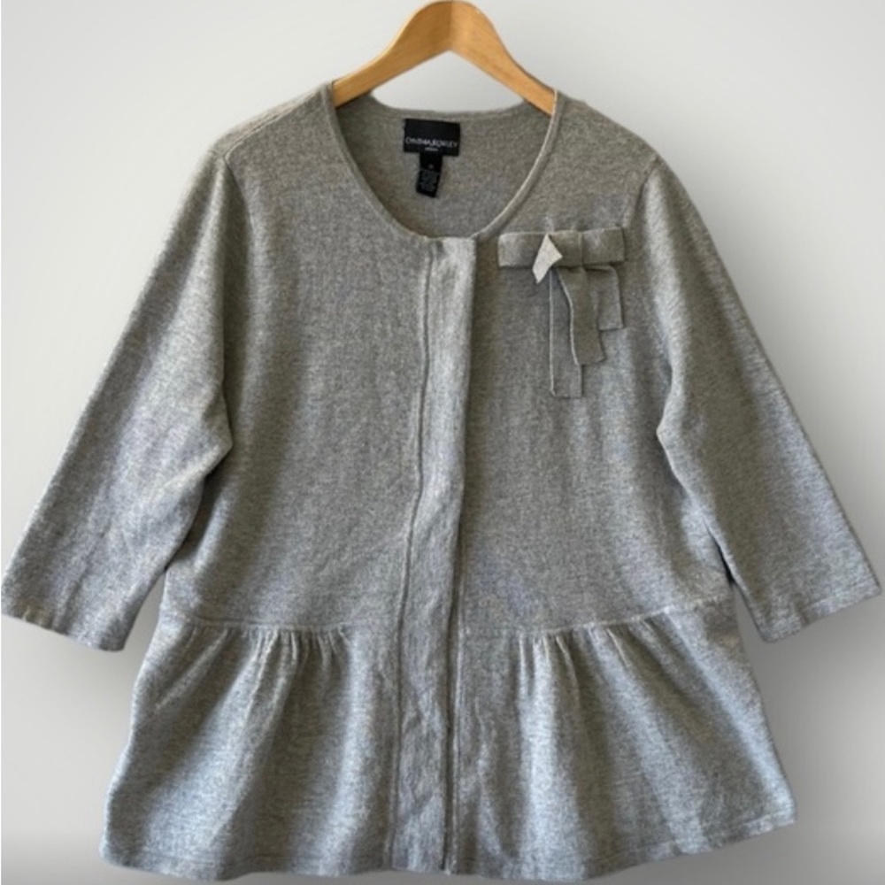 Cynthia Rowley Gray Ruffle-Hem Sweater Jacket with Bow Detail